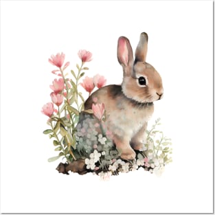 Hare with flowers Posters and Art